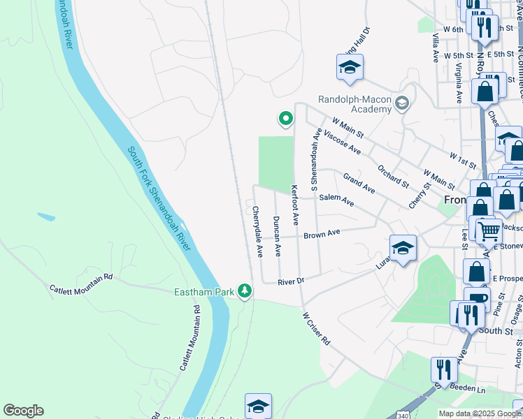 map of restaurants, bars, coffee shops, grocery stores, and more near 334 Cherrydale Avenue in Front Royal