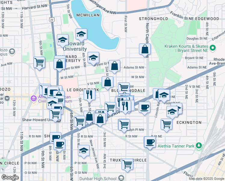 map of restaurants, bars, coffee shops, grocery stores, and more near 101 Independence Avenue Southeast in Washington