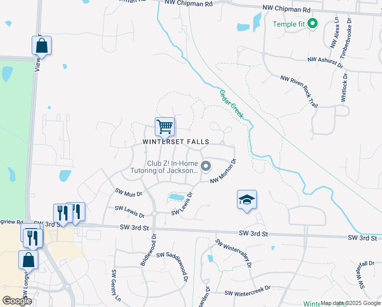 map of restaurants, bars, coffee shops, grocery stores, and more near 125 Burroughs Drive in Lee's Summit