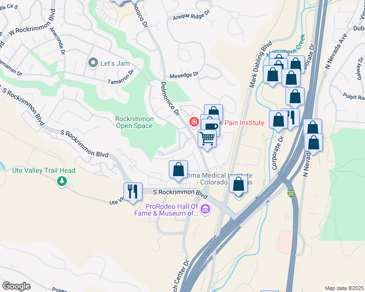 map of restaurants, bars, coffee shops, grocery stores, and more near 5929 Eagle Glen View in Colorado Springs