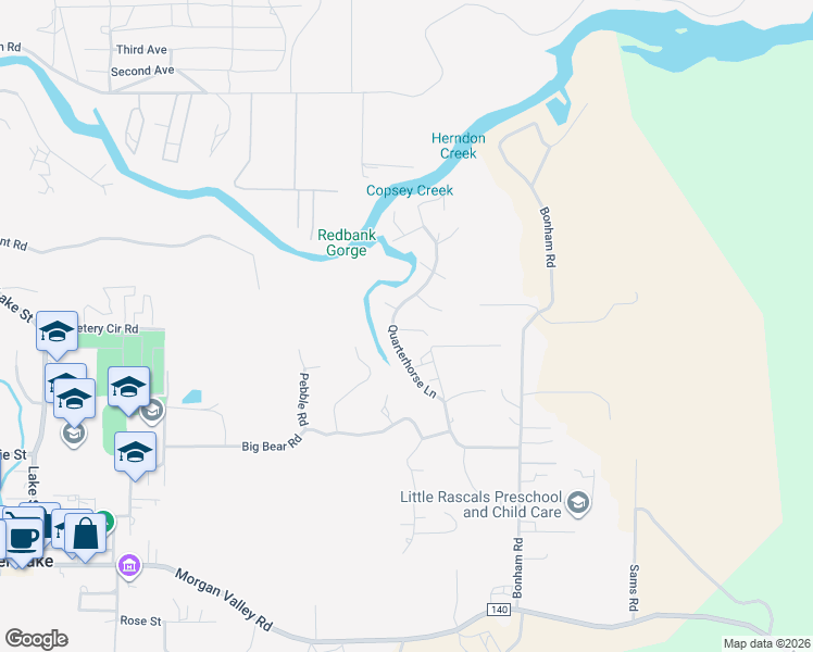 map of restaurants, bars, coffee shops, grocery stores, and more near 9132 Quarterhorse Lane in Lower Lake