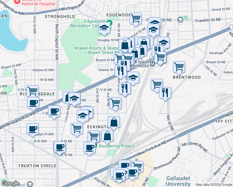 map of restaurants, bars, coffee shops, grocery stores, and more near 101 Independence Avenue Southeast in Washington