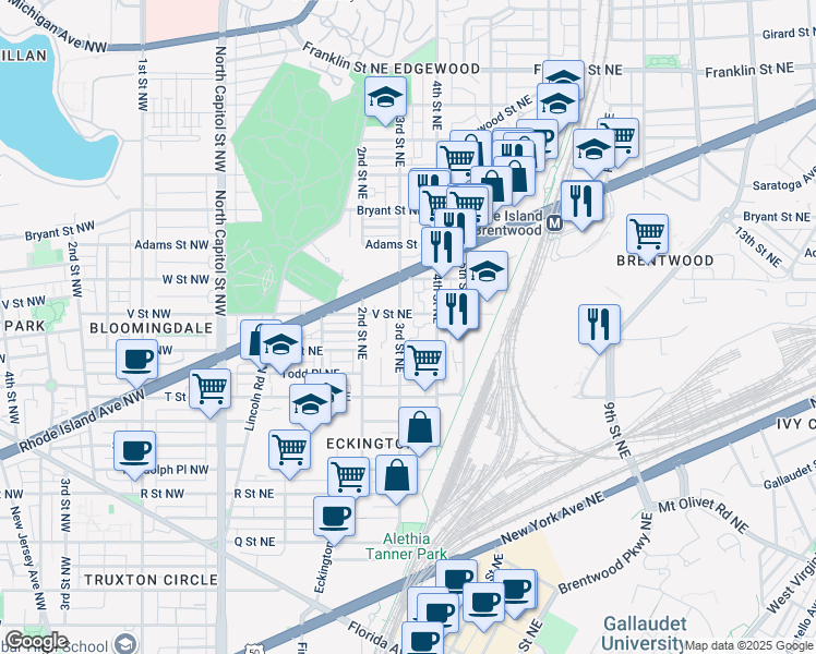 map of restaurants, bars, coffee shops, grocery stores, and more near 101 Independence Avenue Southeast in Washington