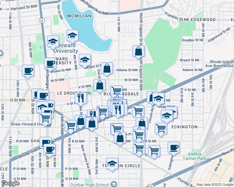 map of restaurants, bars, coffee shops, grocery stores, and more near 101 Independence Avenue Southeast in Washington