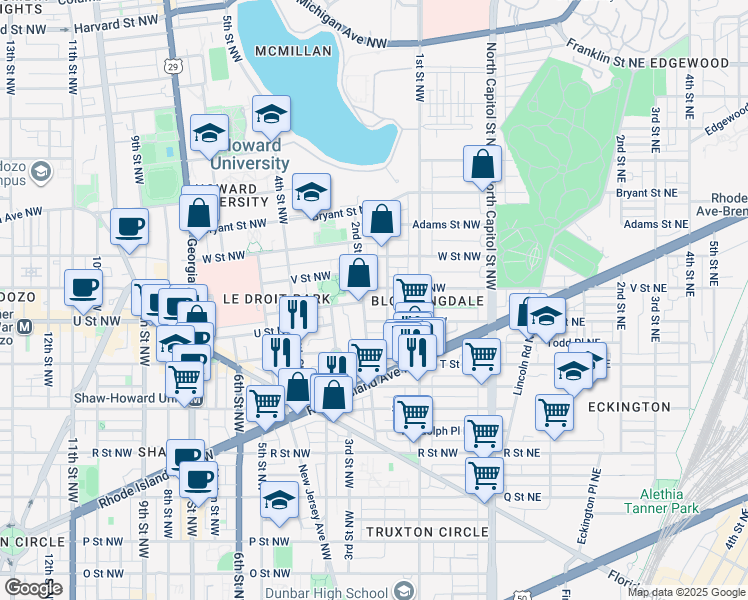 map of restaurants, bars, coffee shops, grocery stores, and more near 101 Independence Avenue Southeast in Washington