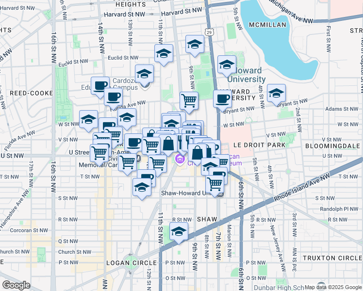 map of restaurants, bars, coffee shops, grocery stores, and more near 101 Independence Avenue Southeast in Washington