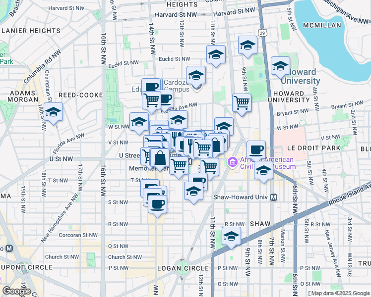 map of restaurants, bars, coffee shops, grocery stores, and more near 101 Independence Avenue Southeast in Washington