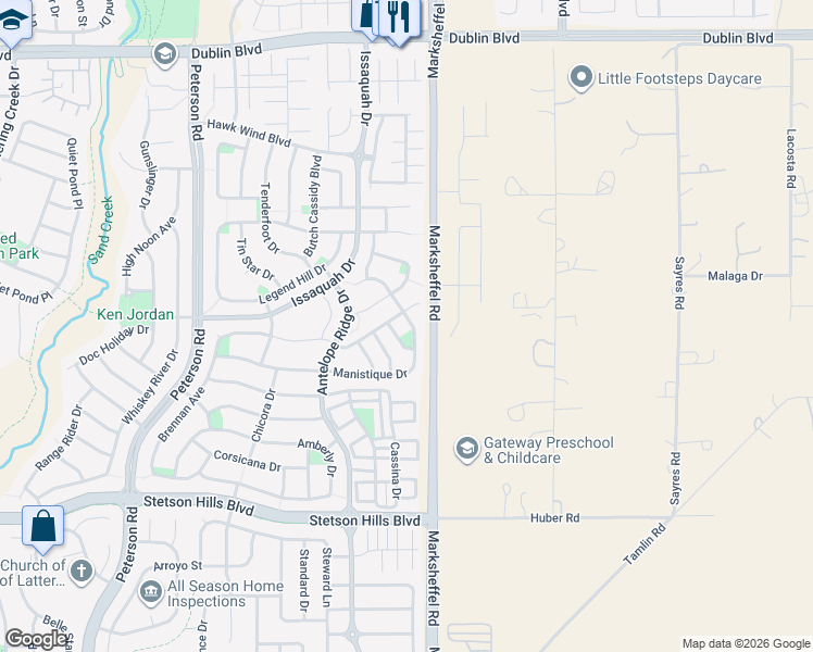 map of restaurants, bars, coffee shops, grocery stores, and more near 7782 Manistique Drive in Colorado Springs