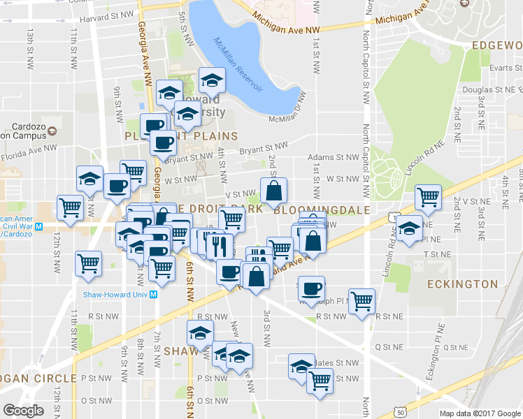 map of restaurants, bars, coffee shops, grocery stores, and more near 101 Independence Avenue Southeast in Washington