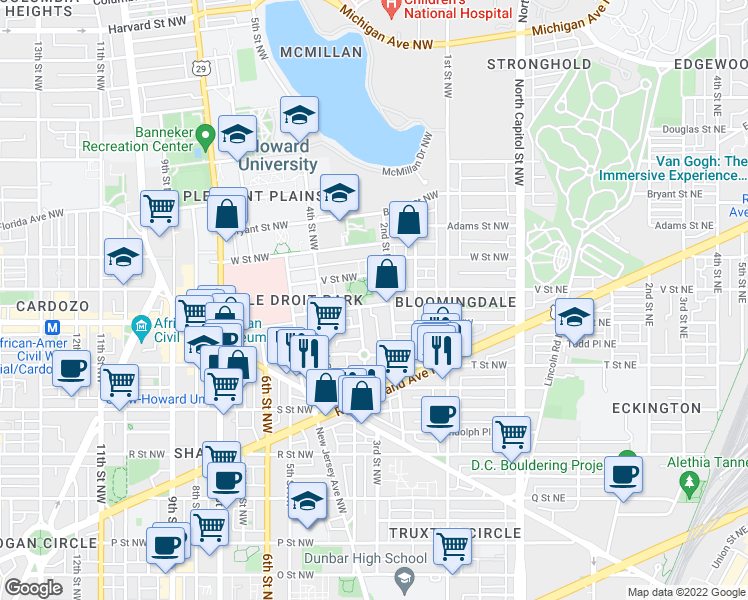 map of restaurants, bars, coffee shops, grocery stores, and more near 101 Independence Avenue Southeast in Washington