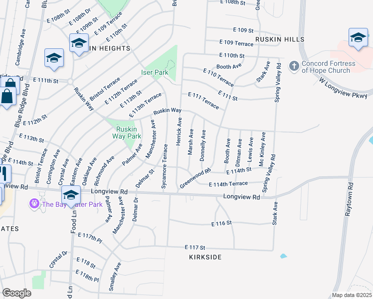 map of restaurants, bars, coffee shops, grocery stores, and more near 11312 Marsh Avenue in Kansas City