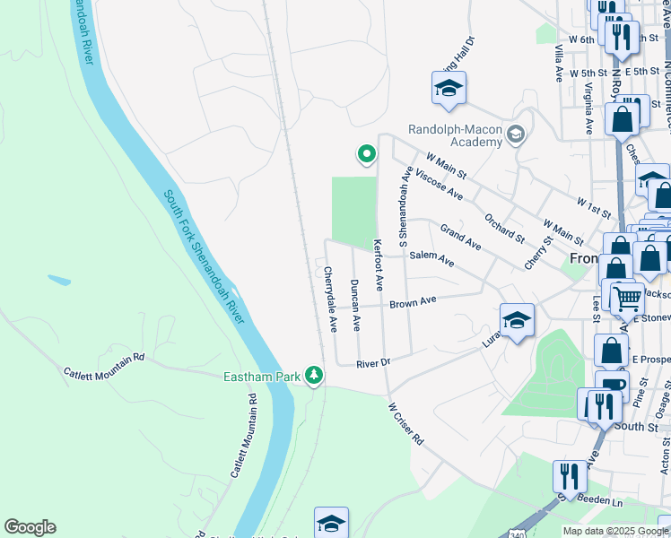map of restaurants, bars, coffee shops, grocery stores, and more near 332 Cherrydale Avenue in Front Royal