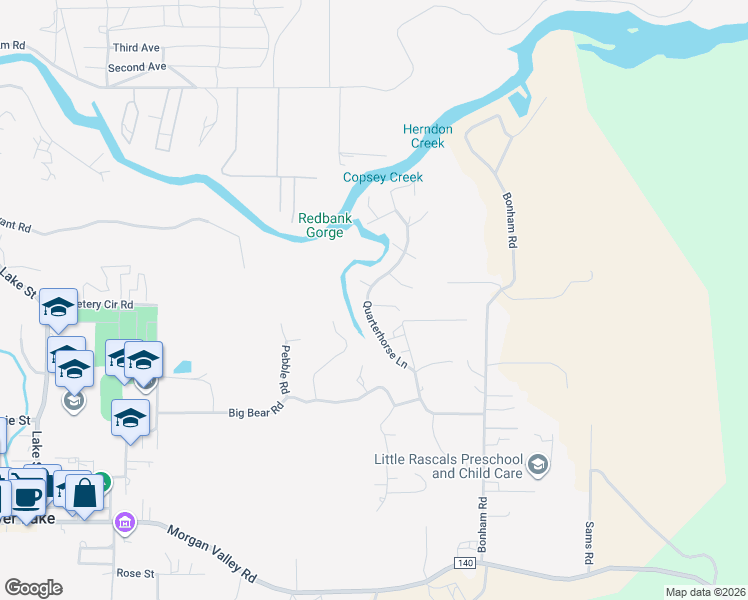 map of restaurants, bars, coffee shops, grocery stores, and more near 9132 Quarterhorse Lane in Lower Lake