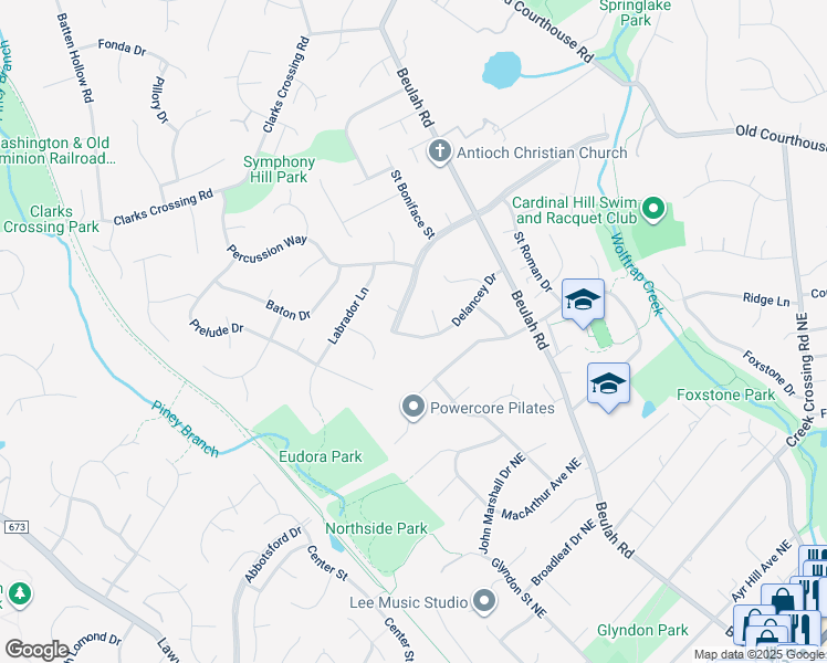 map of restaurants, bars, coffee shops, grocery stores, and more near 9428 Delancey Drive in Vienna