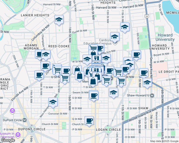 map of restaurants, bars, coffee shops, grocery stores, and more near 101 Independence Avenue Southeast in Washington