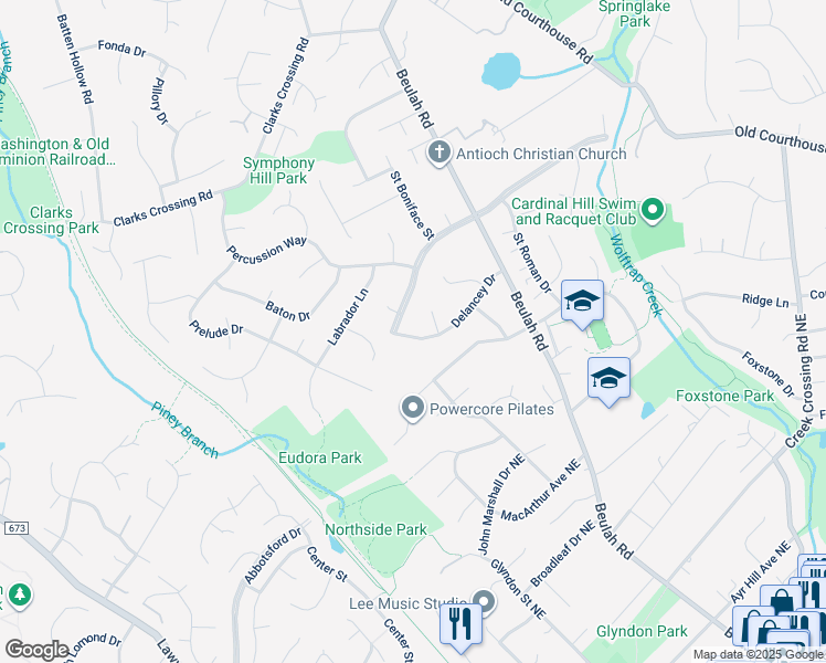 map of restaurants, bars, coffee shops, grocery stores, and more near 9428 Delancey Drive in Vienna