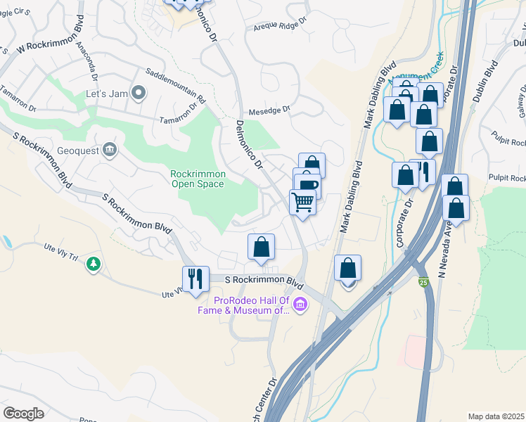 map of restaurants, bars, coffee shops, grocery stores, and more near 281 Eagle Summit Point in Colorado Springs