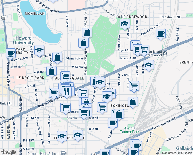 map of restaurants, bars, coffee shops, grocery stores, and more near 101 Independence Avenue Southeast in Washington