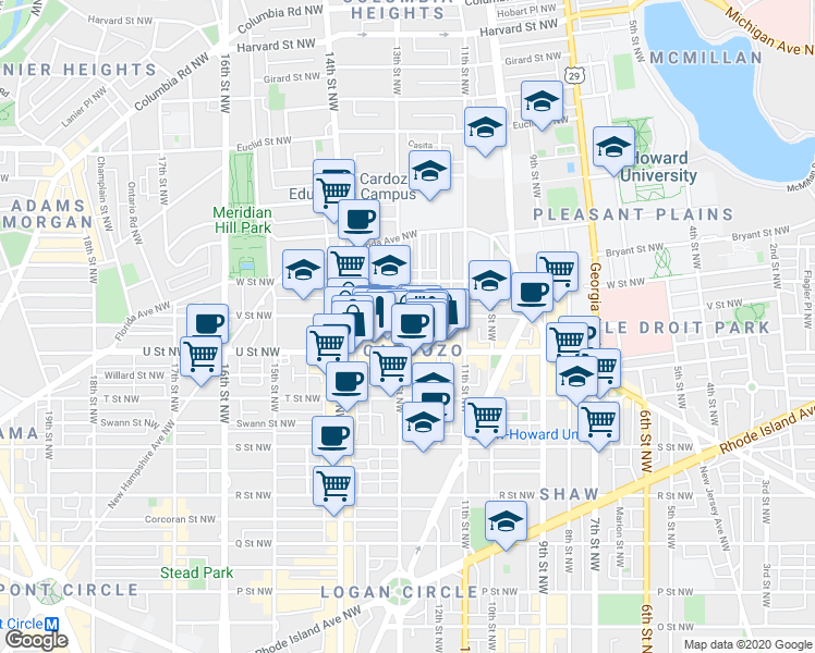 map of restaurants, bars, coffee shops, grocery stores, and more near 101 Independence Avenue Southeast in Washington