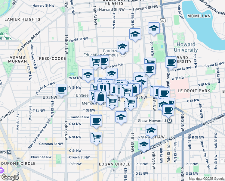 map of restaurants, bars, coffee shops, grocery stores, and more near 101 Independence Avenue Southeast in Washington
