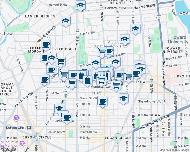 map of restaurants, bars, coffee shops, grocery stores, and more near 101 Independence Avenue Southeast in Washington