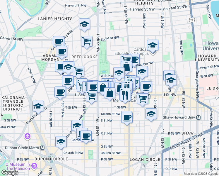 map of restaurants, bars, coffee shops, grocery stores, and more near 101 Independence Avenue Southeast in Washington