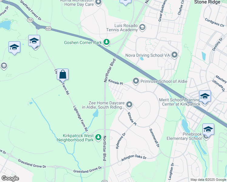 map of restaurants, bars, coffee shops, grocery stores, and more near 25333 Crested Iris Terrace in Aldie