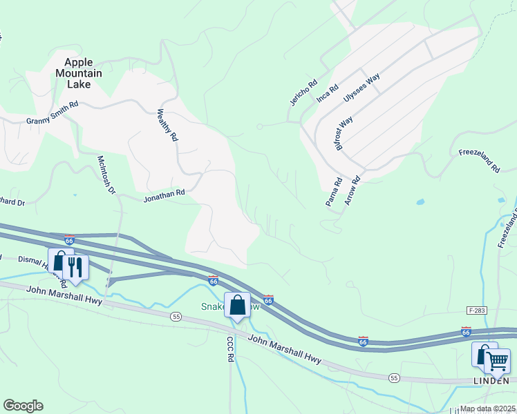 map of restaurants, bars, coffee shops, grocery stores, and more near 599 Jonathan Road in Apple Mountain Lake
