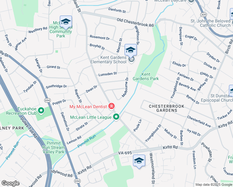map of restaurants, bars, coffee shops, grocery stores, and more near 1807 Mount Pleasant Drive in McLean