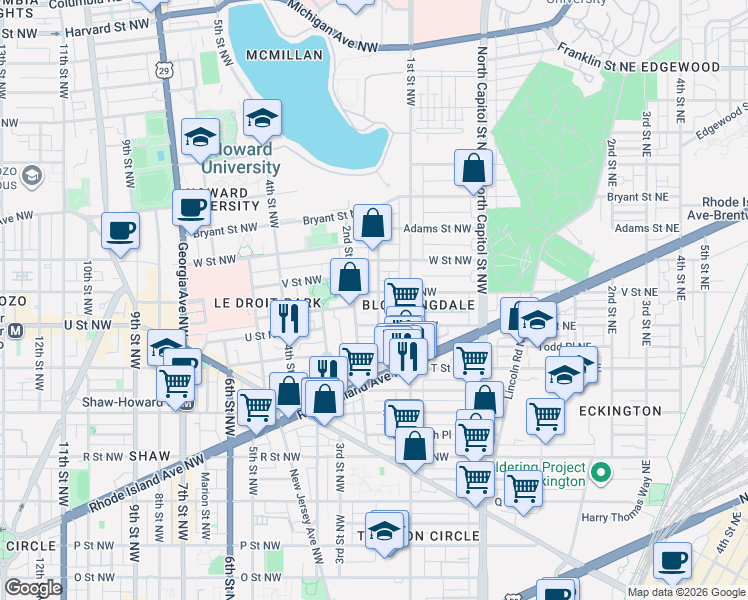 map of restaurants, bars, coffee shops, grocery stores, and more near 101 Independence Avenue Southeast in Washington