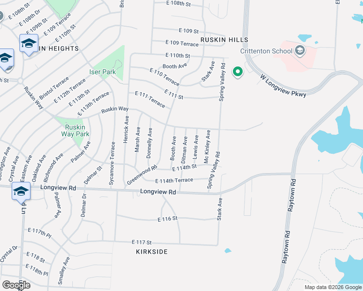 map of restaurants, bars, coffee shops, grocery stores, and more near 11309 Ditman Avenue in Kansas City