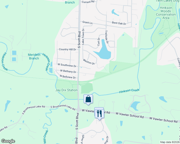 map of restaurants, bars, coffee shops, grocery stores, and more near 4200 West Bethany Drive in Columbia
