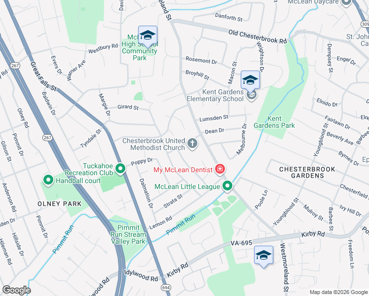 map of restaurants, bars, coffee shops, grocery stores, and more near 6821 Dean Drive in McLean