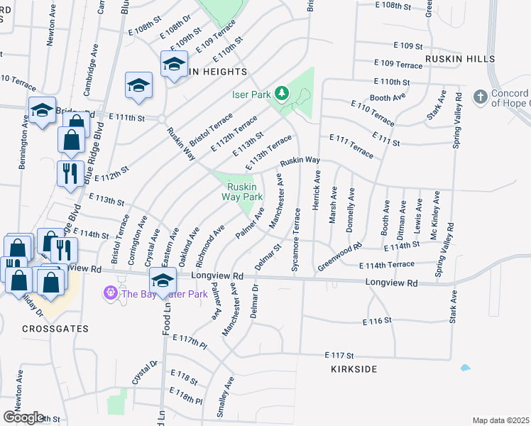 map of restaurants, bars, coffee shops, grocery stores, and more near 11221 Palmer Avenue in Kansas City