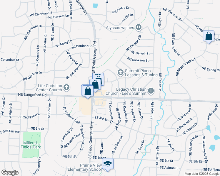 map of restaurants, bars, coffee shops, grocery stores, and more near 110 Northeast Greystone Drive in Lee's Summit