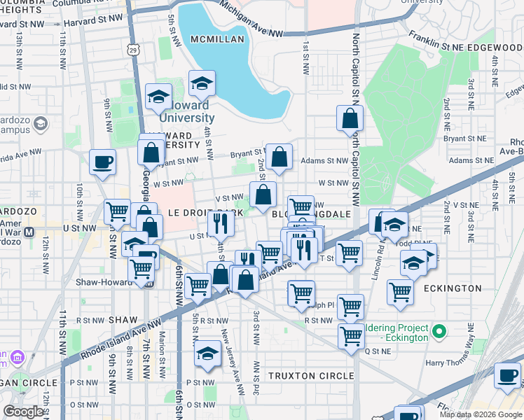 map of restaurants, bars, coffee shops, grocery stores, and more near 101 Independence Avenue Southeast in Washington