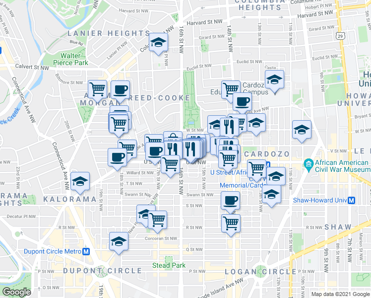 map of restaurants, bars, coffee shops, grocery stores, and more near 101 Independence Avenue Southeast in Washington