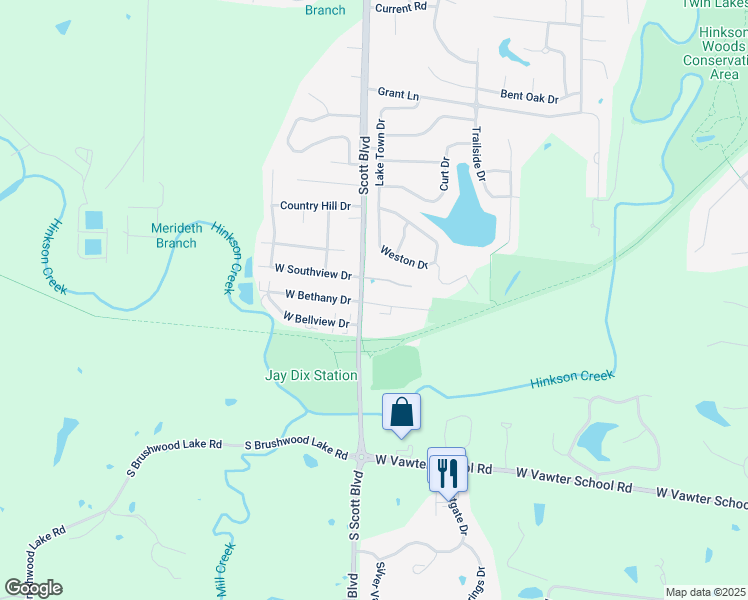 map of restaurants, bars, coffee shops, grocery stores, and more near 4265 West Bethany Drive in Columbia