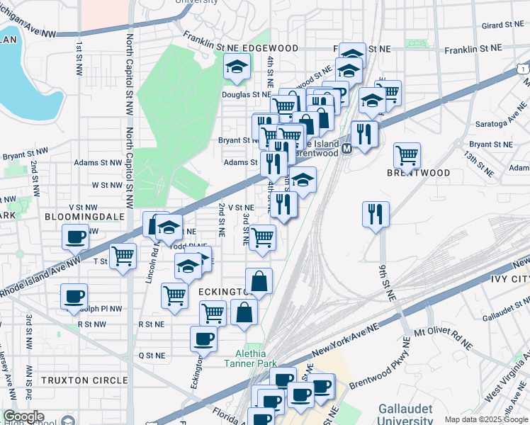 map of restaurants, bars, coffee shops, grocery stores, and more near 101 Independence Avenue Southeast in Washington