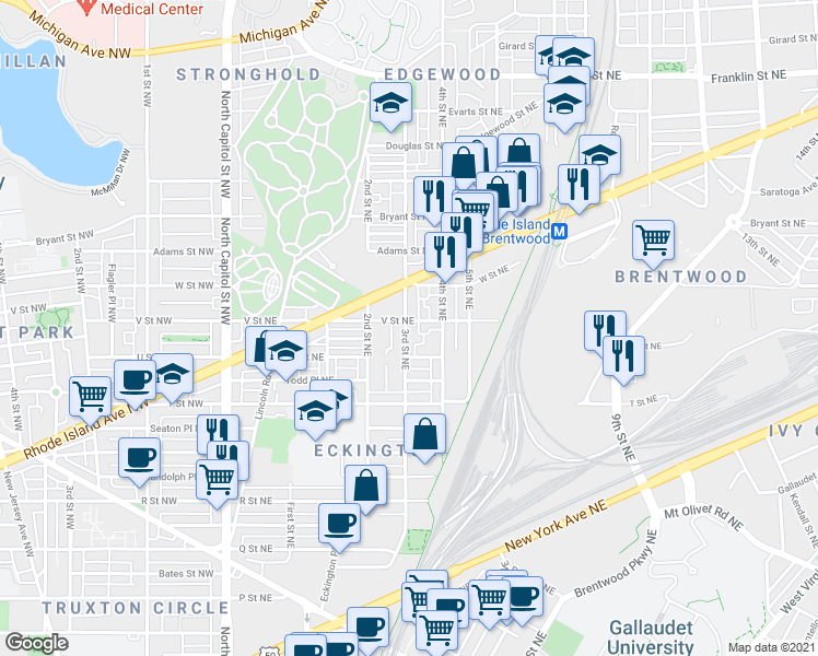 map of restaurants, bars, coffee shops, grocery stores, and more near 101 Independence Avenue Southeast in Washington