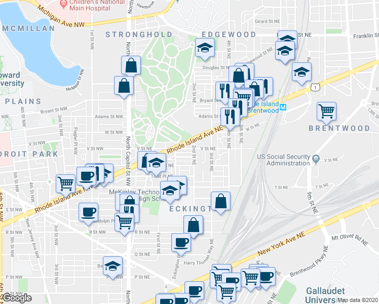 map of restaurants, bars, coffee shops, grocery stores, and more near 101 Independence Avenue Southeast in Washington