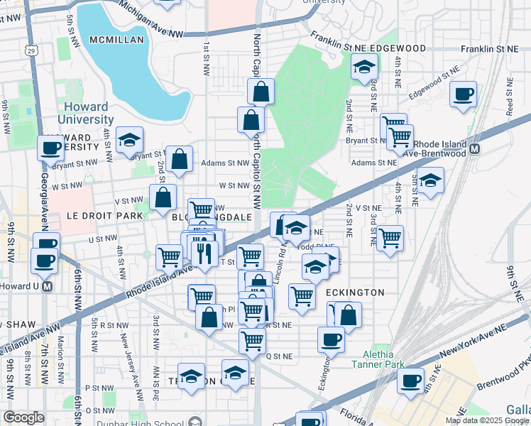 map of restaurants, bars, coffee shops, grocery stores, and more near 101 Independence Avenue Southeast in Washington