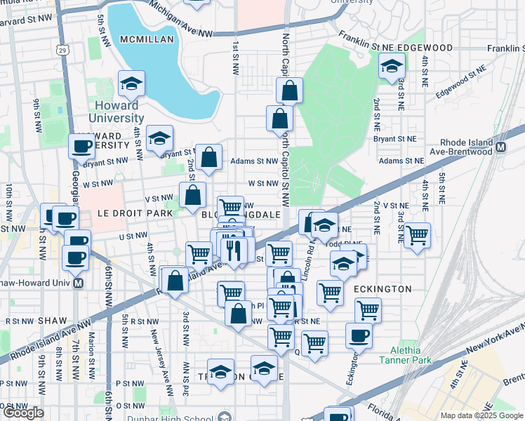 map of restaurants, bars, coffee shops, grocery stores, and more near 101 Independence Avenue Southeast in Washington