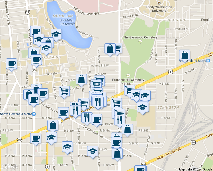 map of restaurants, bars, coffee shops, grocery stores, and more near 101 Independence Avenue Southeast in Washington