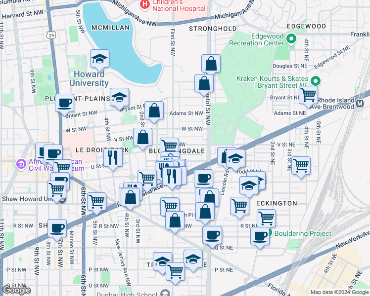 map of restaurants, bars, coffee shops, grocery stores, and more near 101 Independence Avenue Southeast in Washington