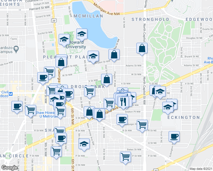 map of restaurants, bars, coffee shops, grocery stores, and more near 101 Independence Avenue Southeast in Washington