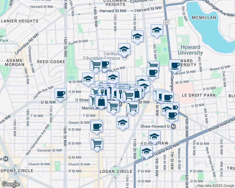 map of restaurants, bars, coffee shops, grocery stores, and more near 101 Independence Avenue Southeast in Washington