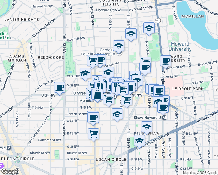 map of restaurants, bars, coffee shops, grocery stores, and more near 101 Independence Avenue Southeast in Washington