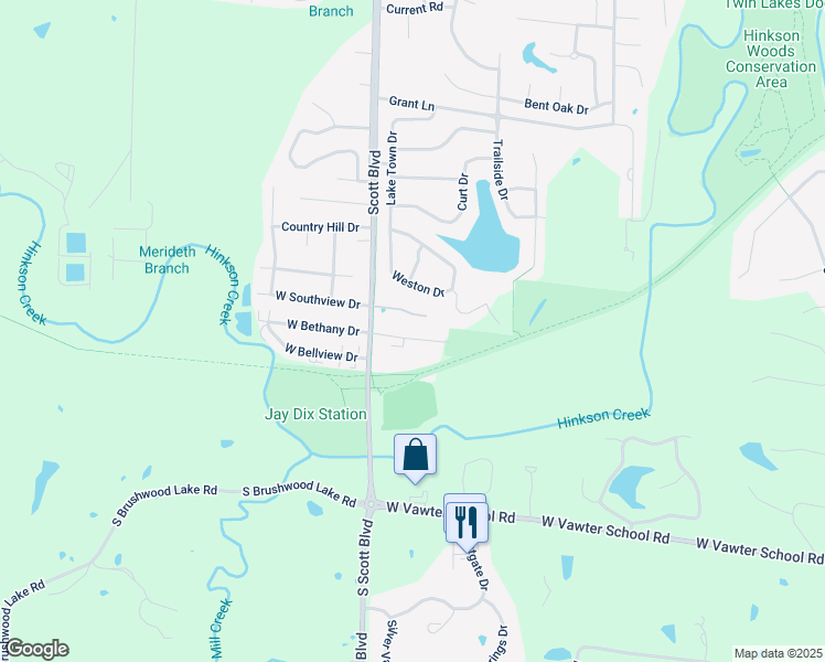 map of restaurants, bars, coffee shops, grocery stores, and more near 4200 West Bethany Drive in Columbia