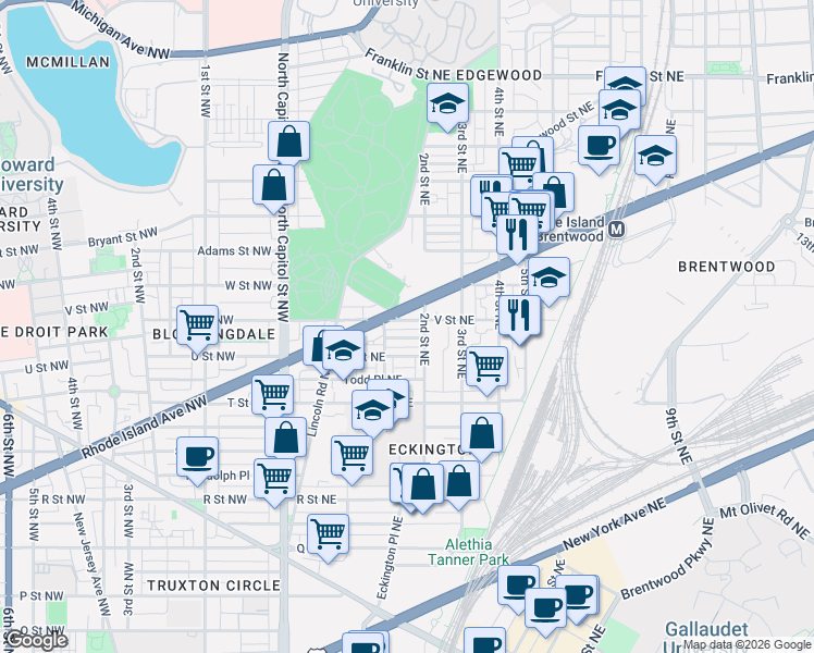 map of restaurants, bars, coffee shops, grocery stores, and more near 101 Independence Avenue Southeast in Washington